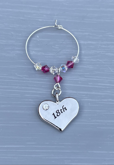 18Th Heart Wine Glass Charm