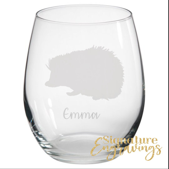 Personalised Hedgehog Engraved Stemless Glass, Gift, Gifts, Lover