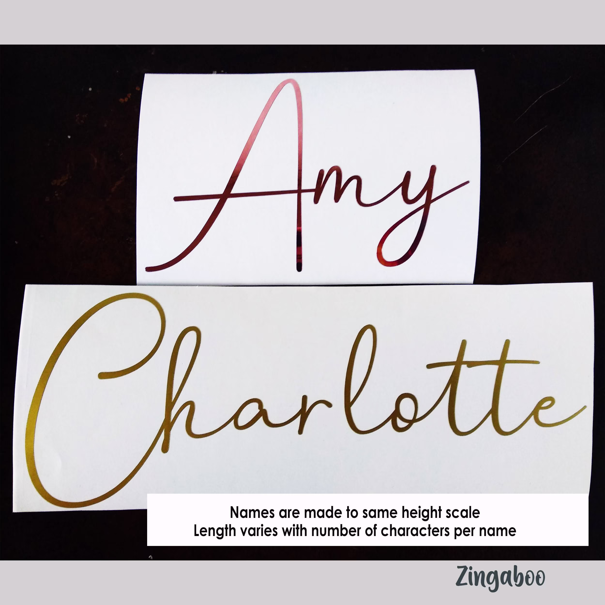 Custom Name Vinyl Stickers Decals in Handwritten Calligraphy Style Font. Ideal For Water Bottles, Champagne Glasses, Tumblers, Yeti Cups