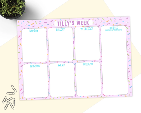 Personalised Weekly Planner Notepad, Desk Pad Planner, A4 Tearable Pad, Childrens Daily Day Organiser, To Do Schedule