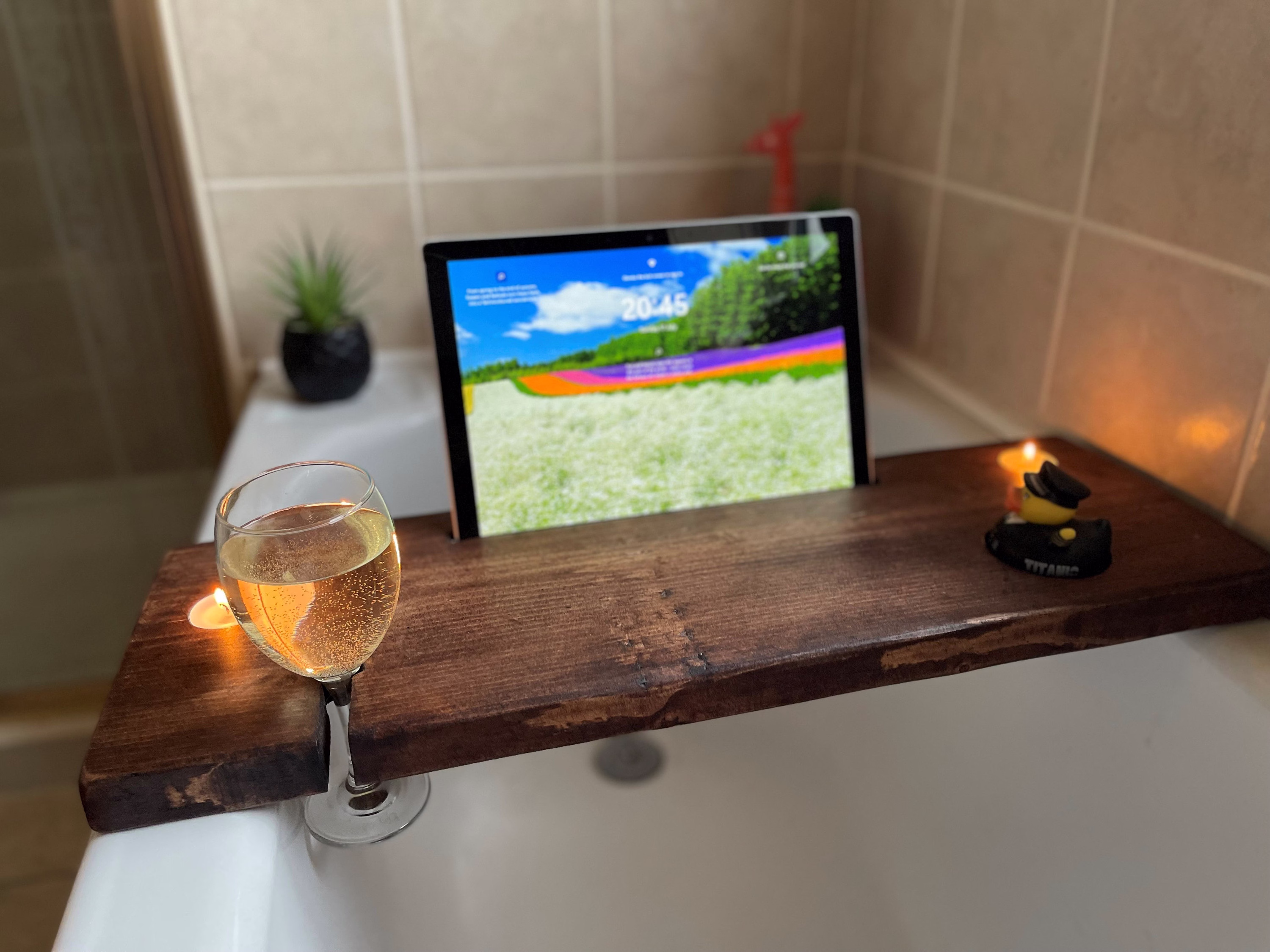 Wyedale Bath Board | Caddy Bathtray Rustic Home Bathroom Decor Bespoke Tray Tea Lights Ideas Ipad Bathroom