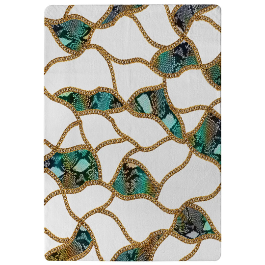 Fenton Chains and Snake Skin Designer Shaggy Green/Gold Rug