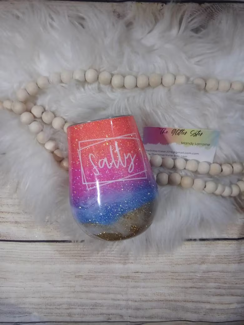 Sunset Salty Beach Glitter Tumbler, Cup, Wine Glass, Sunrise Ocean Gift For Friend, Coffee Mug