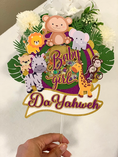 Safari Theme 3D Shaker Cake Topper For Baby Shower, Wedding, Birthday Party, Quinceanera, Sweet Sixteen
