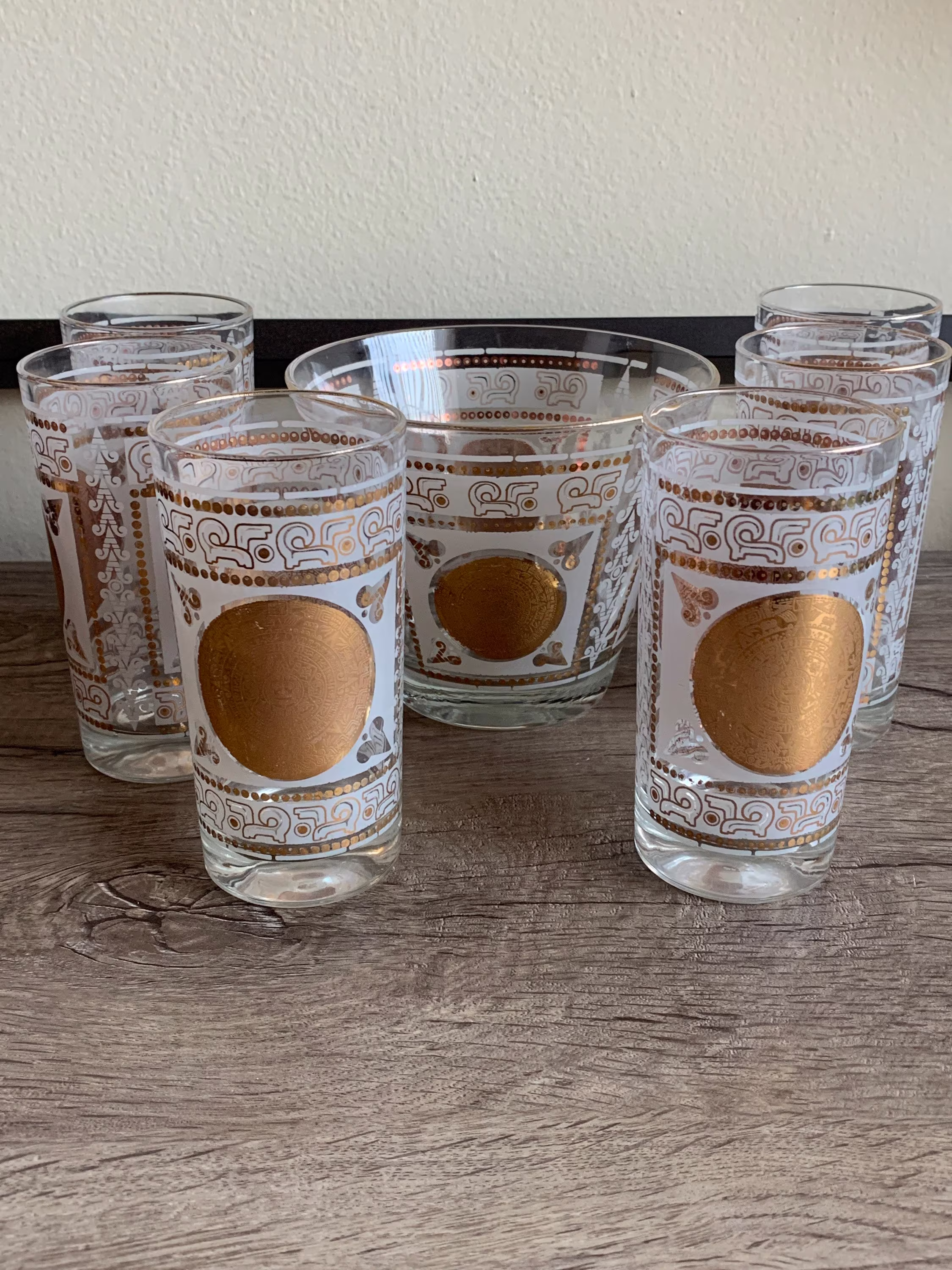 Vintage Hazel Atlas Aztec Bar Set From 1950S