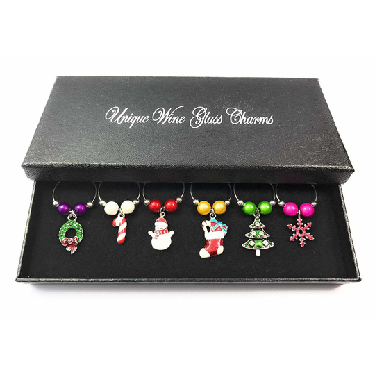 Christmas Art Wine Glass Charms with Gift Box