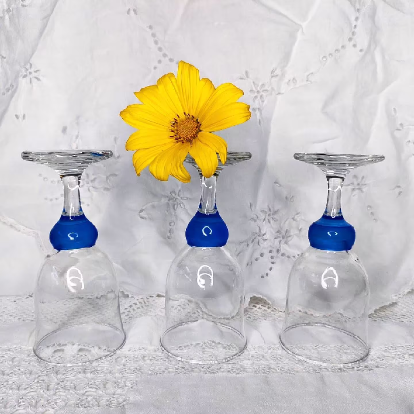 Cobalt Blue Stemmed Wine Glasses ~ Set Of 3