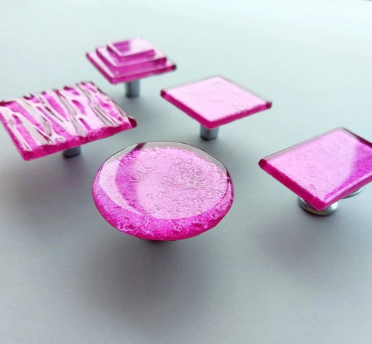 Bright Pink Accent Glass Knob. Fuchsia Artistic Handle. Cabinet Statement Knob 0022