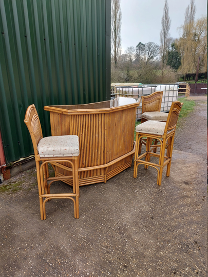 Bar Cabinet Stools Bamboo Rattan Wicker Glass Top Shelves Draw Footrest Vintage Retro Bohemian
