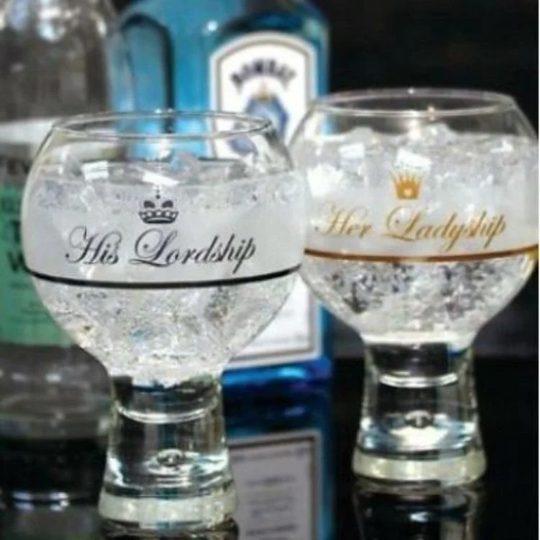 Iconic Gin Glasses | Unusual Party-Ware Kitchenware His & Hers Glass Set Cocktail Lordship Her Ladyship UK