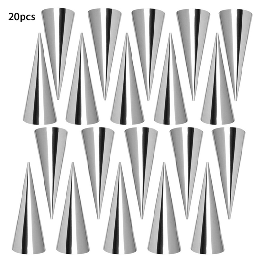 (20pcs Molds) Cream Horn Molds Stainless Steel Pastry Croissant Cones Conical Roll Horn Form Baking Cone Moulds 16pcs Molds 1pc Brush