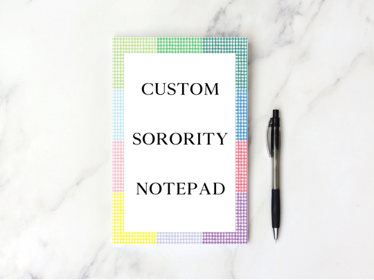 Sorority Notepad, Gift, Bid Day Big Little Sister Gingham Border Pad, Customized Custom Notepad