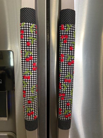 Refrigerator Door Handle Covers Set Of Two Sweet Red Cherries Theme 13" L X 5