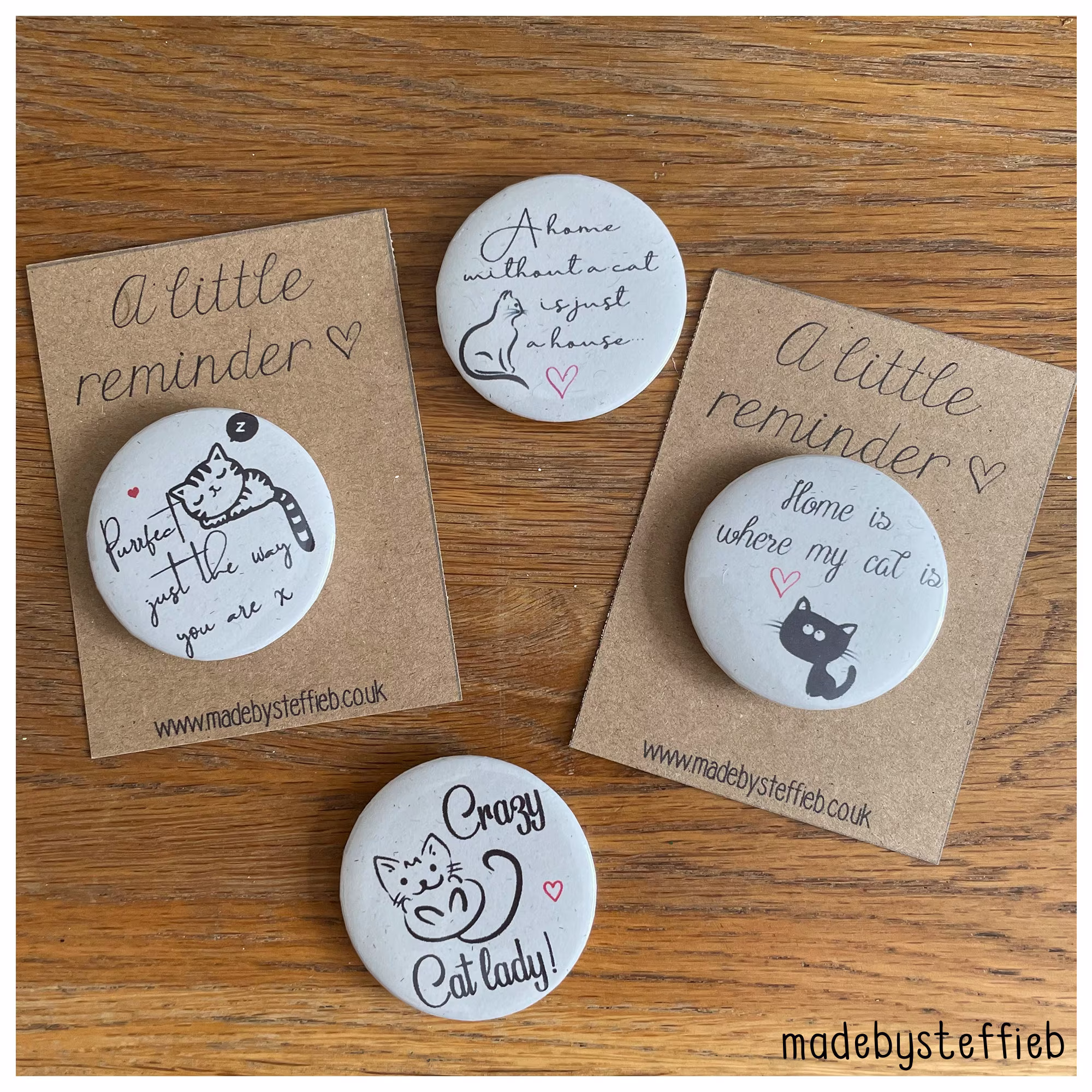 Crazy Cat Lady, Pet Lovers Gift, Cat Sitter Fridge Magnet, Positive Quotes, Friendship Mindfulness, Button Pins Badges 44mm Set 28