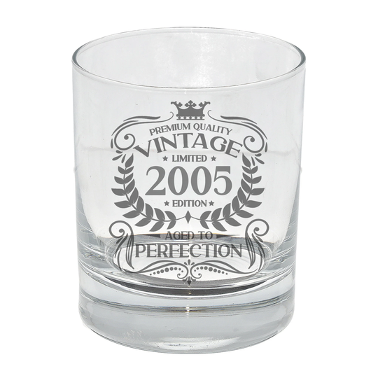 Vintage 2005 Engraved Whiskey Glass - 18Th Birthday Aged To Perfection 18 Year Old Gifts Bourbon Scotch Whisky Tumbler & Coaster Set