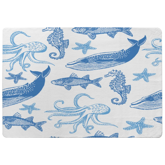 Pankey Sealife Designer Shaggy Blue/White Rug