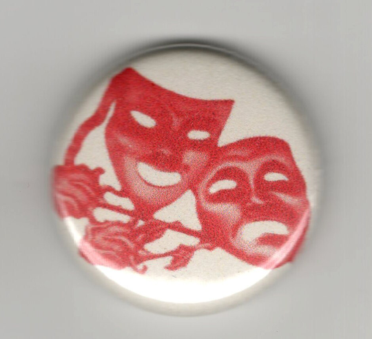 Comedy & Tragedy Theatre Mask 1 Inch Button Blue, Purple, Red, Black, Green