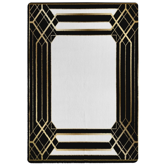 Pelfrey Art Deco Frame Designer Shaggy White/Black Rug
