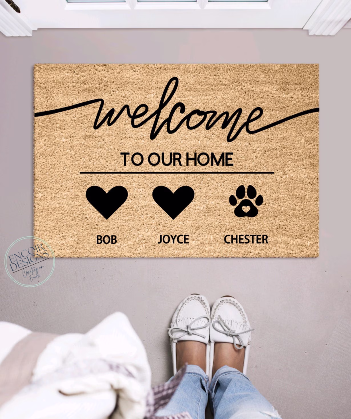 Many Custom Family & Pet Name Welcome Mat | Names Doormat Housewarming Gift Perfect Gift For Lovers Dog House