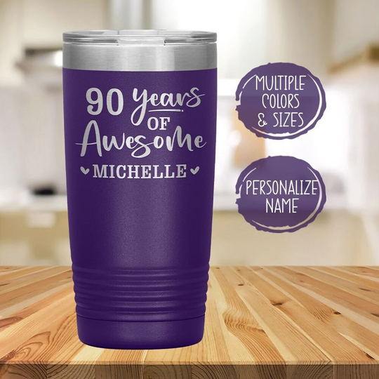 90Th Birthday Gifts For Women, Personalized Tumbler, Gift 90 Year Old Woman, Cup Mom, Grandma Or Aunt