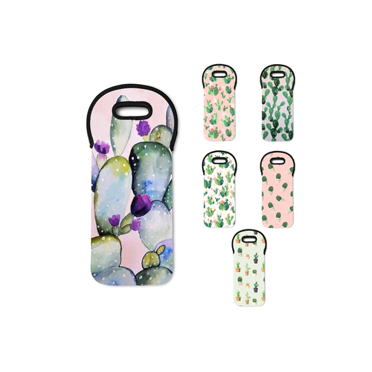Cactus Pattern Insulated Padded Thermal Wine Cooler Bag - Choice Of