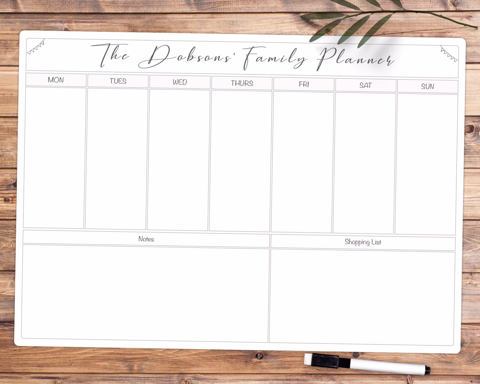 Weekly Family Planner Whiteboard - Large A3 Write & Wipe Clean Organiser Personalised Dry Command Activity Centre