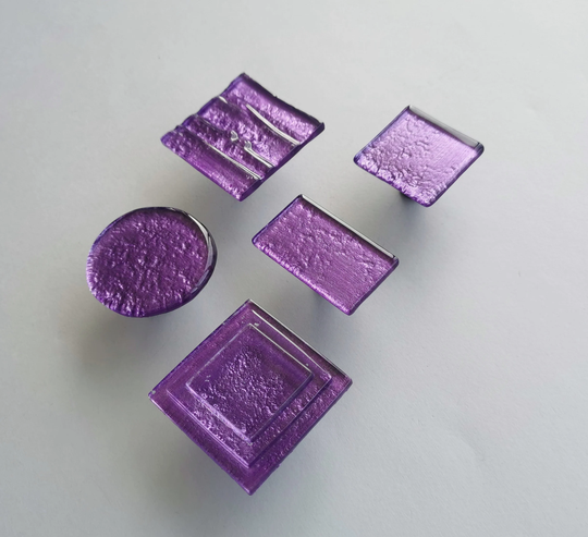 Unique Purple Sparkle Glass Knob. Square Accent Lilac Artistc Fused Handle in Sparkly Color 0015