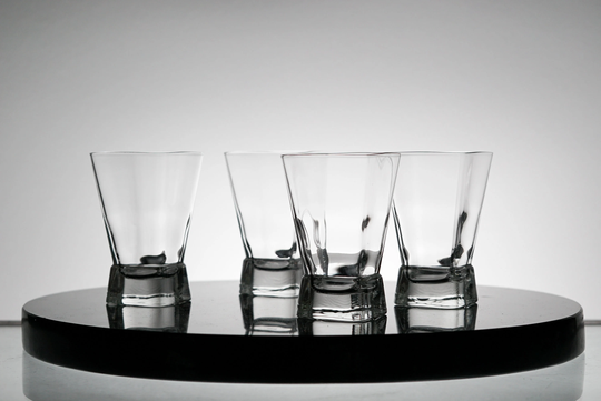 Glass Set Of 4, Rocks Square Shaped Tumbler Cocktail Party Vintage Glass, Small Juice New Years Eve