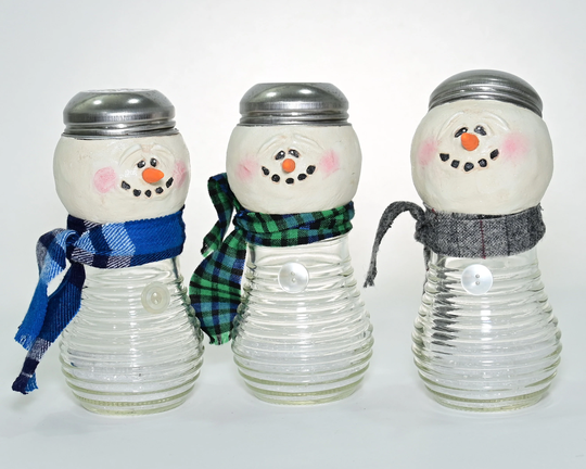 Cheese Shaker Snowman #130, 131 & 132 | Winter Decor Glass Recycled