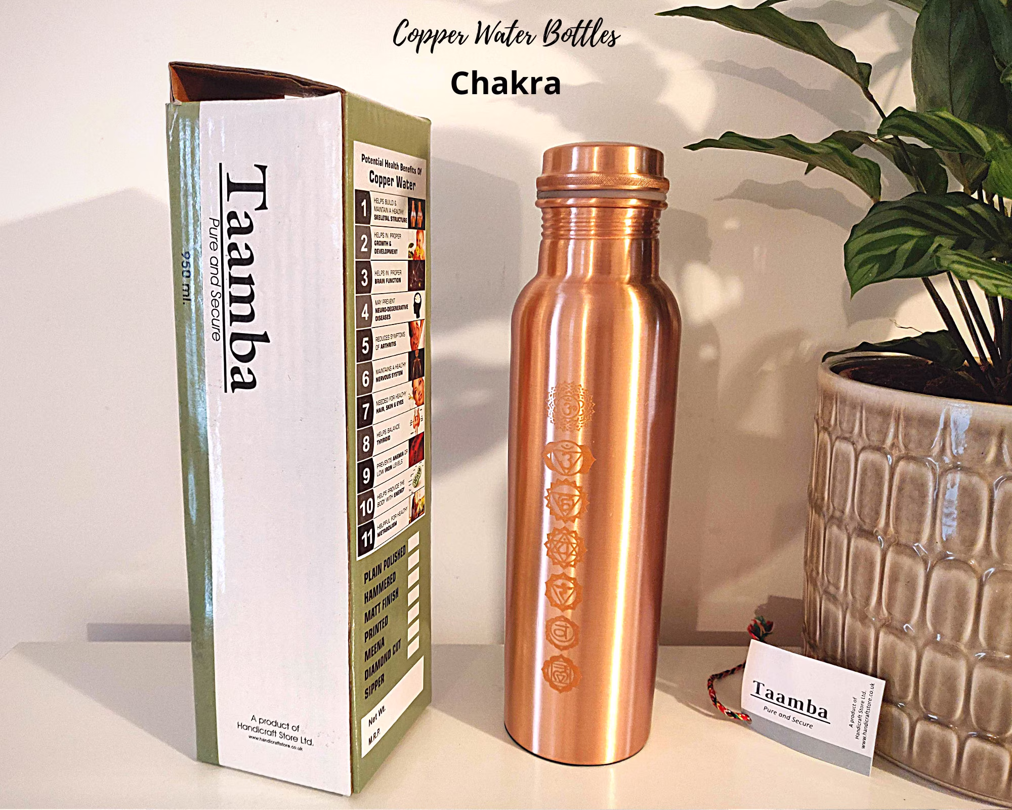 Personalised Pure Copper Water Bottle - Chakra Style, Birthday Gift & Marriage Anniversary