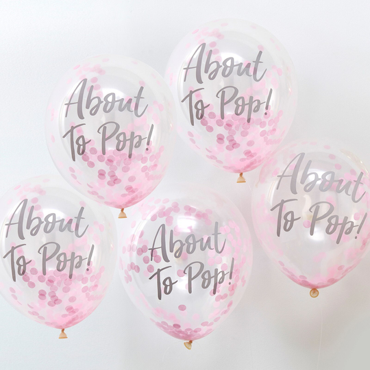5 Pink Oh Baby About To Pop Girl Confetti Balloons Keepsake Shower Gift Newborn Photo Props