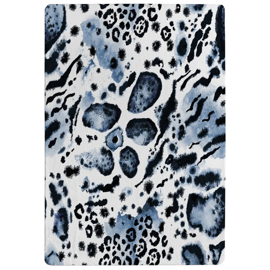 Paull Leopard Print Designer Shaggy Blue/Grey/White Rug