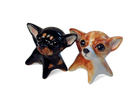 Chihuahua Handmade Cruet Set Mini Fawn & Black | 5cm X 6cm