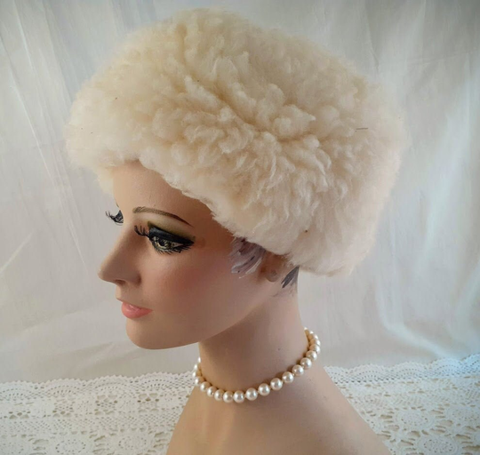 Shearling Lamb Hat White Handcrafted Unisex Vintage