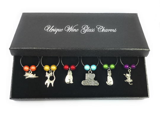 I Love Cats Design Wine Glass Charms