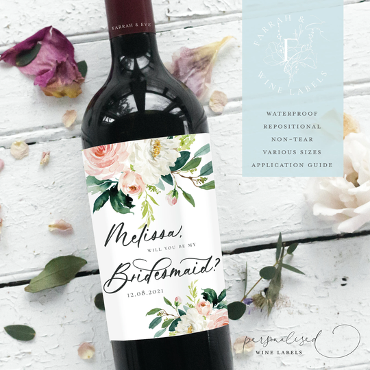 Will You Be Wine Bottle Labels | Bridesmaid Thank Gift Labels| Proposal Custom Fewl21