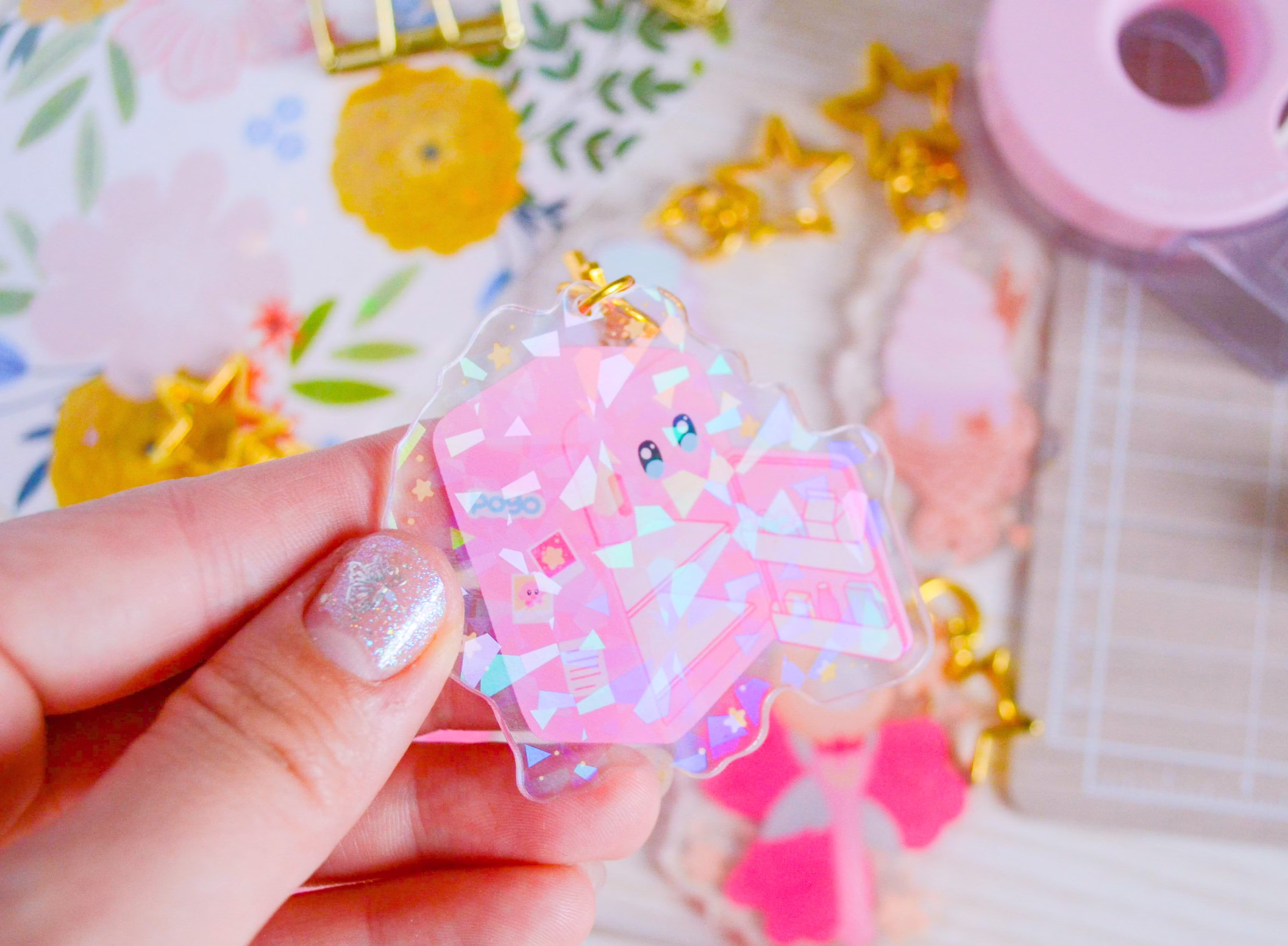 Holographic Pink Fridge Keychain | Shiny Keychain, Pink Blob Inspired Holo Acrylic Keychain