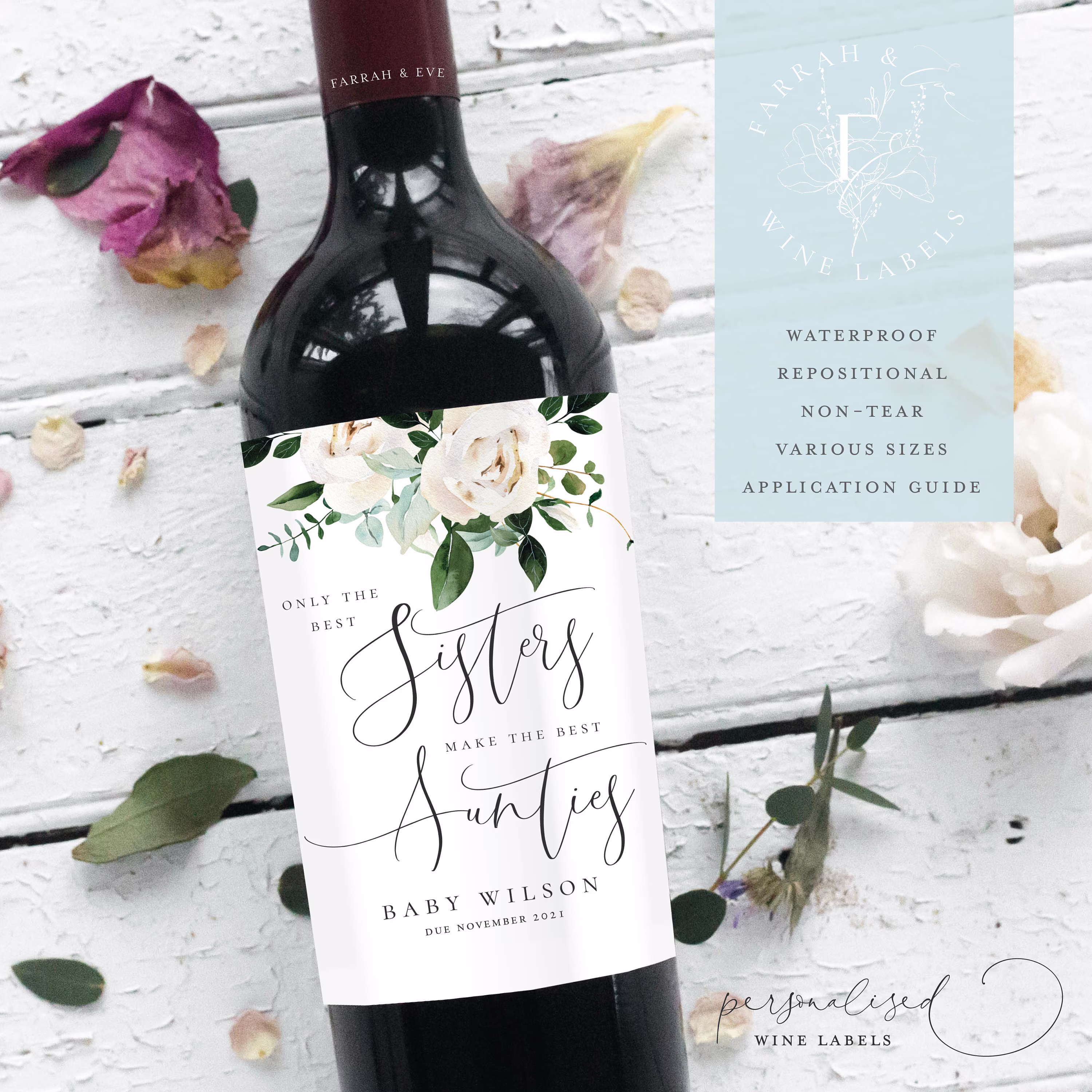 Pregnancy Announcement Wine Labels, Baby Bottle Label, Best Sisters Make Aunties Label | |Fewl19