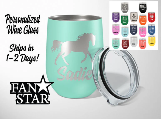 Personalized Equestrian Wine Tumbler, Horse Engraved Glass Custom For You