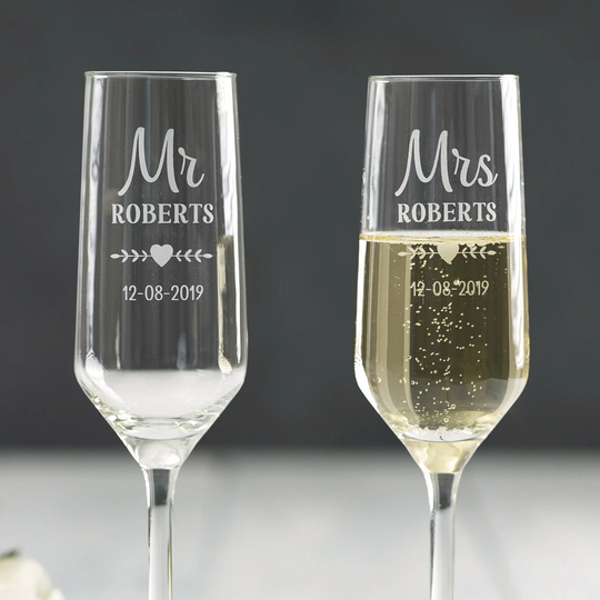 Personalised Champagne Flutes Mr & Mrs