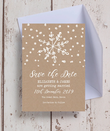 Rustic Winter Snowflake Wedding Save The Date Cards