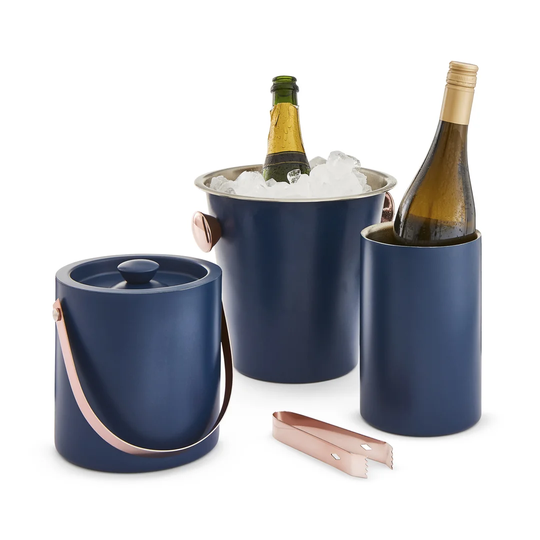 Tower Cavaletto T879029MNB 3 Piece Bar Set with Wine Cooler, Ice Bucket and Champagne Bucket, Midnight Blue