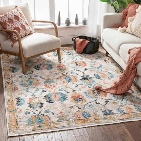 Indira Ivy Vintage Oriental Botanical Tufted Beige/Blue Rug
