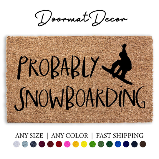Probably Snowboarding Doormat, Snow Ski Snowboard Outdoor Welcome Mat Rug, Colorado Mountain Home Decor, Poles, Winter Decor