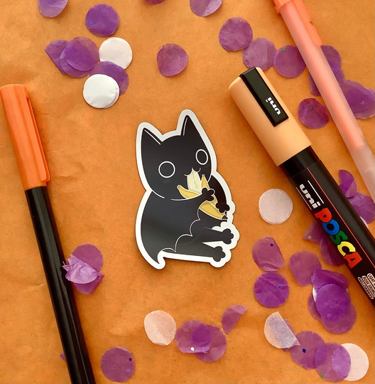 Cute Halloween Fruit Cat-Bat Eating A Banana Magnet | Perfect For Decoration Your Fridge Or Anything Metal Item