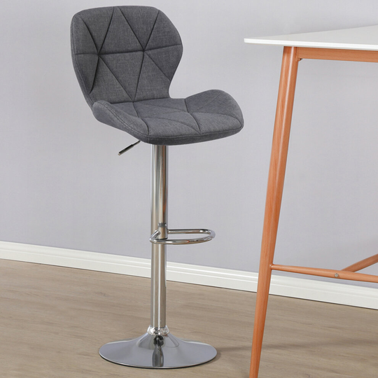 (Fabric Grey) Charles Jacobs Diamond Style Adjustable Breakfast Bar Stool with Footrest