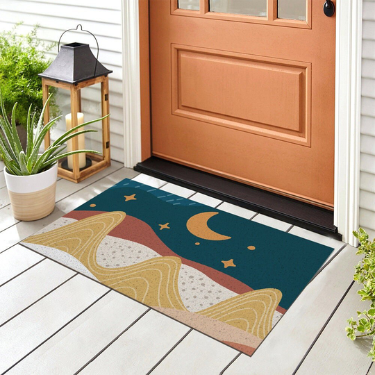 Night Mountain Entrance Door Mat, Cute Lovely Nature Patio Doormat, Anti Skid PVC Coil Mats, Mat For Home, Washable Entryway Doormat