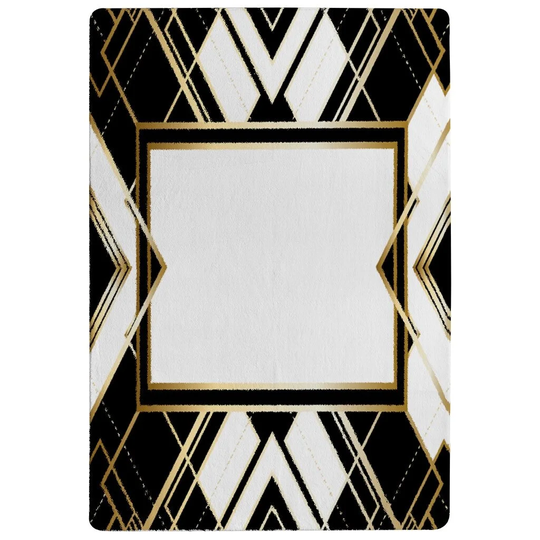 Partain Art Deco Frame Designer Shaggy Black/Yellow/White Rug