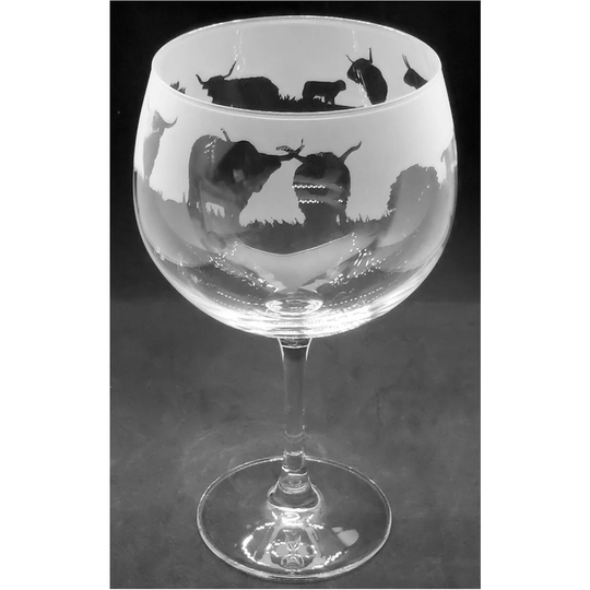 70Cl Glass Gin Balloon With Highland Cattle Frieze Design