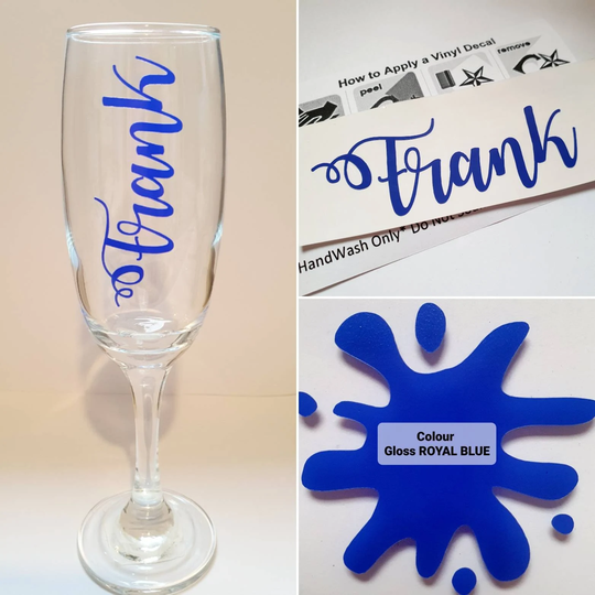 Personalised Vinyl Decal Sticker, Royal Blue Wine Glass Sticker, Personalised Gift, Wine Name Vinyls Royal Blue, Wedding & Birthday Gift